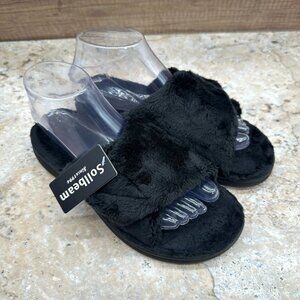 Sollbeam Slippers Womens Size 38 US 8 Black Soft Fuzzy Faux Fur Slides NWT